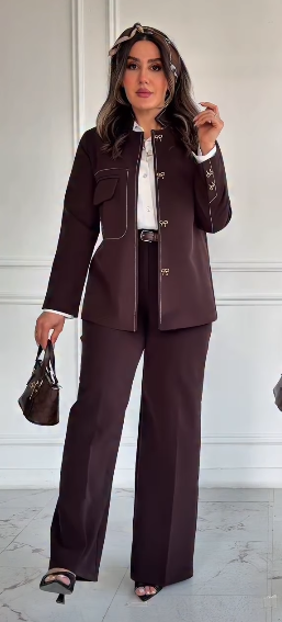 Ensemble Prestige — Blazer Nœuds Dorés & Pantalon Large