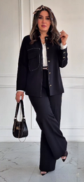 Ensemble Prestige — Blazer Nœuds Dorés & Pantalon Large